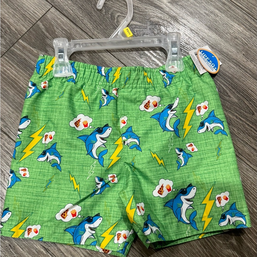 NWT Boys Green Shark and Lightning Swim Trunks